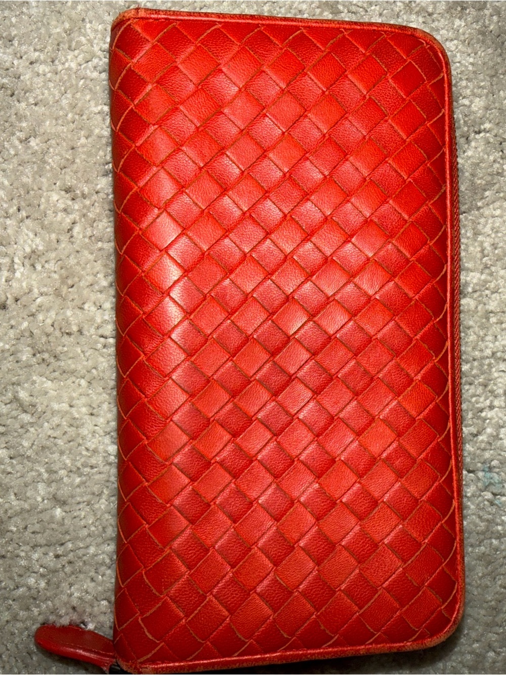 Red Bottega Woven Zip-Around Women's Wallet